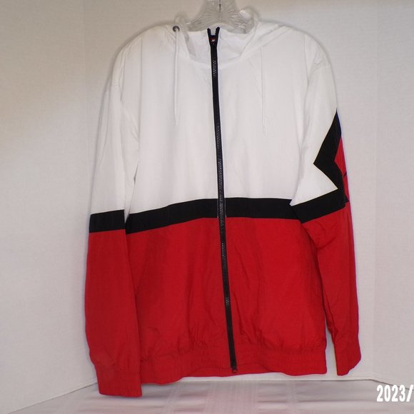 UNISEX AIR JORDAN RED, WHITE AND BLACK HOODED FULL ZIPPERED WINDBREAKER JACKET - Picture 2 of 11